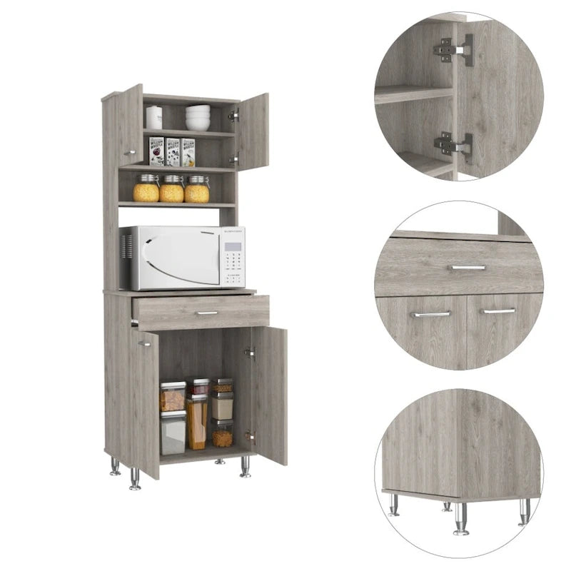 8-Shelf Kitchen Island and Pantry Cabinet in White and Light Gray