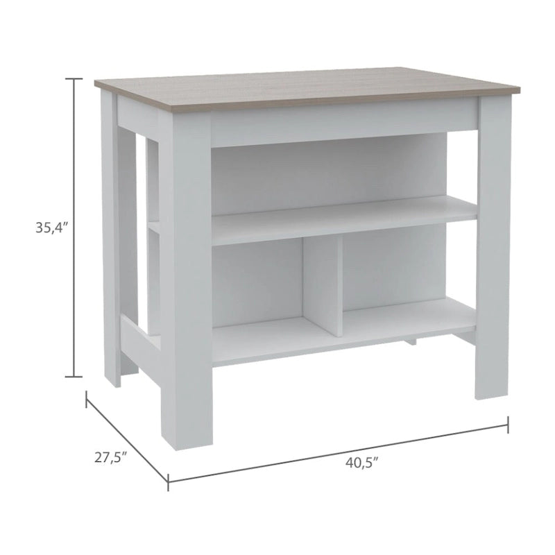 8-Shelf Kitchen Island and Pantry Cabinet in White and Light Gray