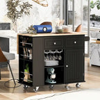 Multifunctional Kitchen Cart with Power Outlet, Open Storage and Wine Rack - 40 x 34 in.
