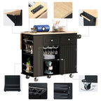 Carrello da Cucina Multifunzione con Presa Elettrica, Ripiani Aperti e Portabottiglie - 101,6 x 86,36 cm