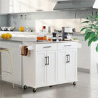 Isola Carrello da Cucina da 42" con Piano in Acciaio Inox, Ante e Cassetti con Chiusura Ammortizzata