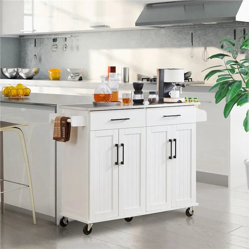 Carrello da Cucina/Isola da 106,7 cm con Piano in Acciaio Inox, Armadietti e Cassetti a Chiusura Ammortizzata
