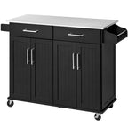 Isola Carrello da Cucina da 42" con Piano in Acciaio Inox, Ante e Cassetti con Chiusura Ammortizzata