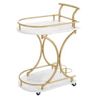 Carrello Bar a 2 Ripiani con Ruote, Carrello da Servizio Moderno Mobile con Portabottiglie, Bianco+Oro
