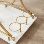 Carrello Bar a 2 Ripiani con Ruote, Carrello da Servizio Moderno Mobile con Portabottiglie, Bianco+Oro