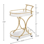 Carrello Bar a 2 Ripiani con Ruote, Carrello da Servizio Moderno Mobile con Portabottiglie, Bianco+Oro