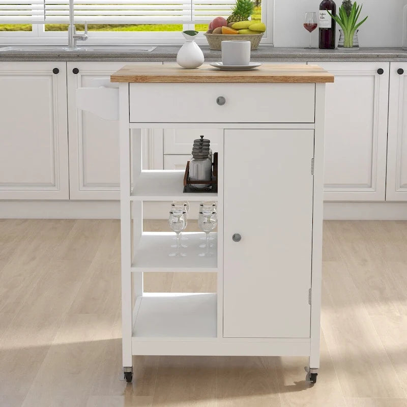 Carrello da Cucina con Ripiani Regolabili e Portasciugamani
