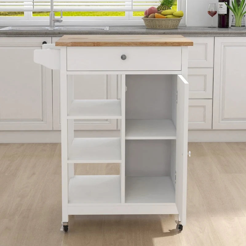 Carrello da Cucina con Ripiani Regolabili e Portasciugamani