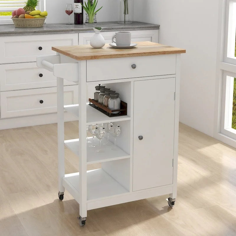Carrello da Cucina con Ripiani Regolabili e Portasciugamani