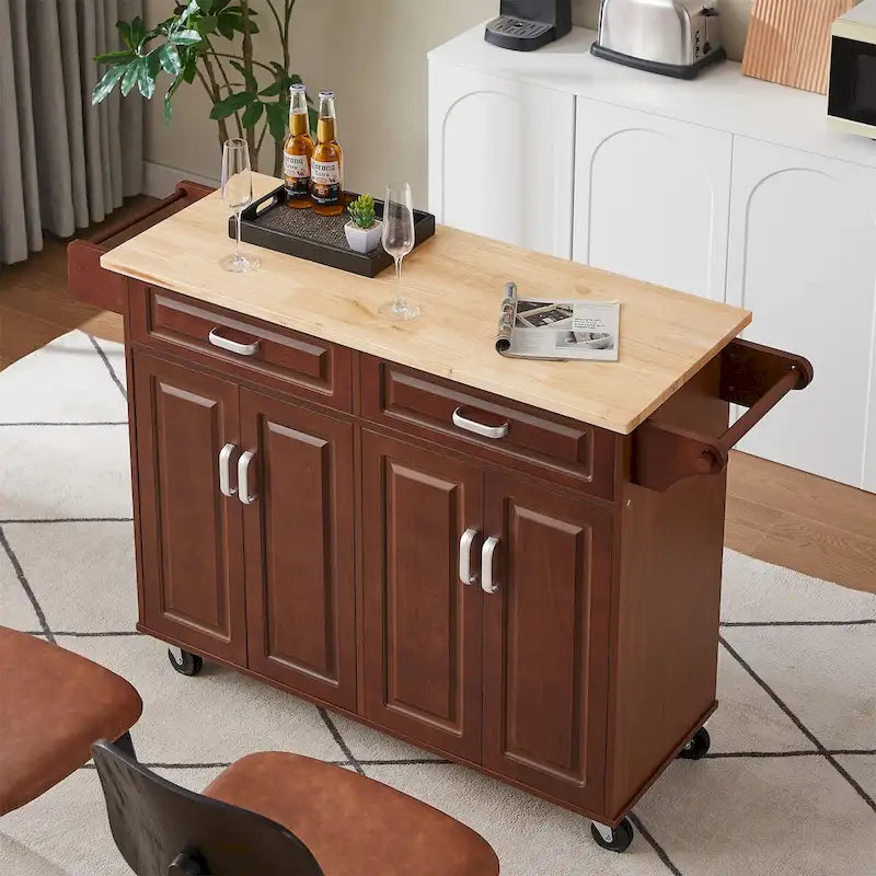 Carrello da Cucina Mobile con Isola e 2 Cassetti