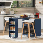 Isola da Cucina su Ruote con Tavolo Estensibile, Luci a LED, Prese di Corrente e 2 Ante in Vetro Scanalato