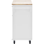 Carrello da cucina in legno di gomma con anta a ribalta, porta microonde, ripiani esterni e 2 cassetti