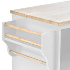 Carrello da cucina in legno di gomma con anta a ribalta, porta microonde, ripiani esterni e 2 cassetti