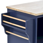 Carrello da cucina in legno di gomma con anta a ribalta, porta microonde, ripiani esterni e 2 cassetti