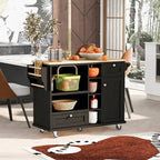 Carrello da cucina in legno di gomma con anta a ribalta, porta microonde, ripiani esterni e 2 cassetti