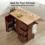 Isola da Cucina con Piano a Ribalta, Carrello da Cucina con Rotelle, Tavolo Isola da Cucina con Ante a "Barn Door" e Mobile Contenitore