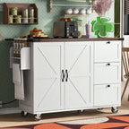 Isola da Cucina in Stile Rustico con Presa Elettrica, Ante a Ribalta, Carrello da Cucina su Ruote