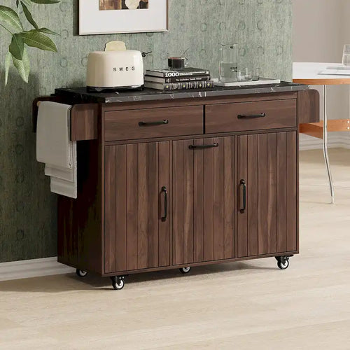 111.3 cm Wide Kitchen Island with Trash Can Storage Cabinet